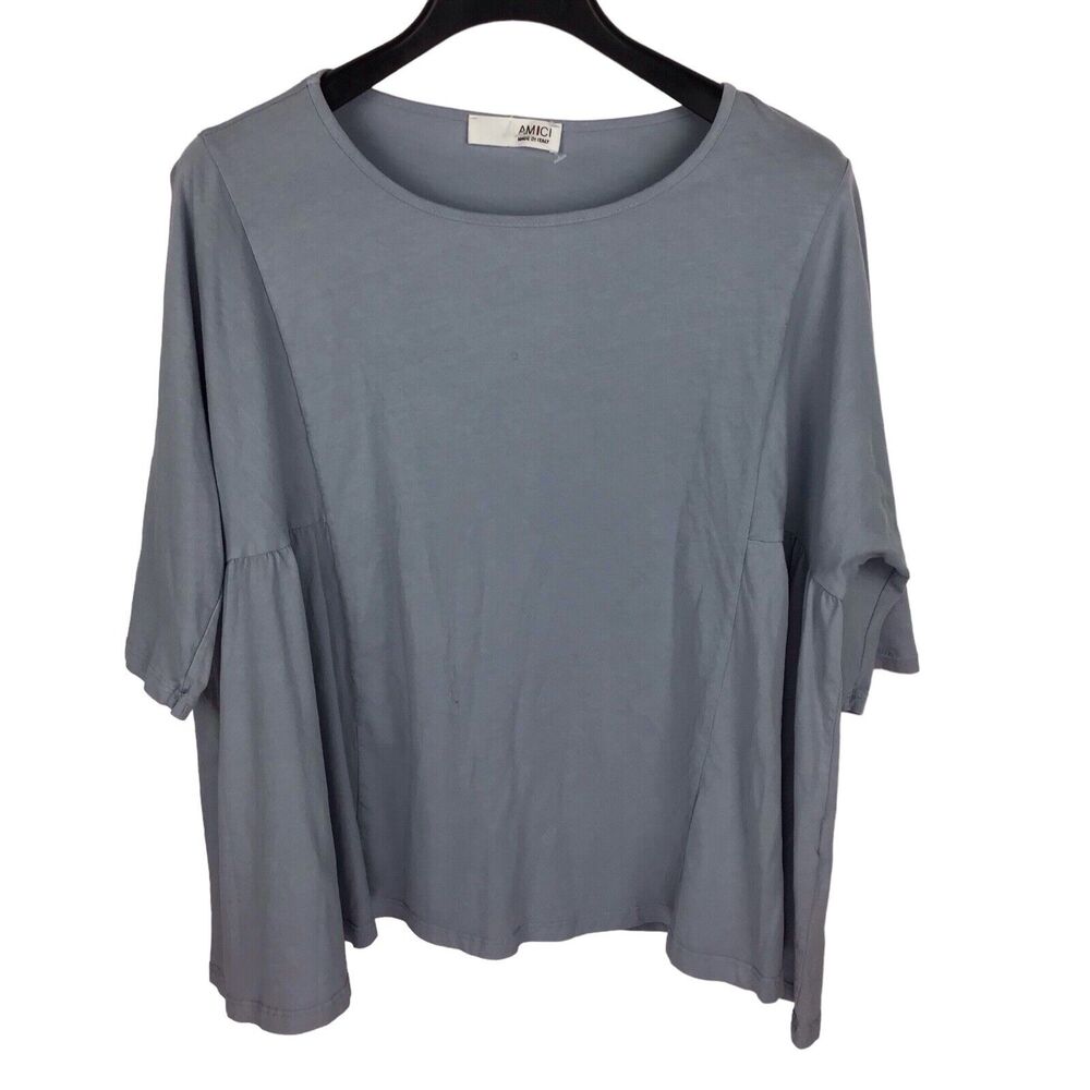 AMICI Short Sleeve Top Dusty Blue Cotton Lightweight Oversize Tunic Italy Small